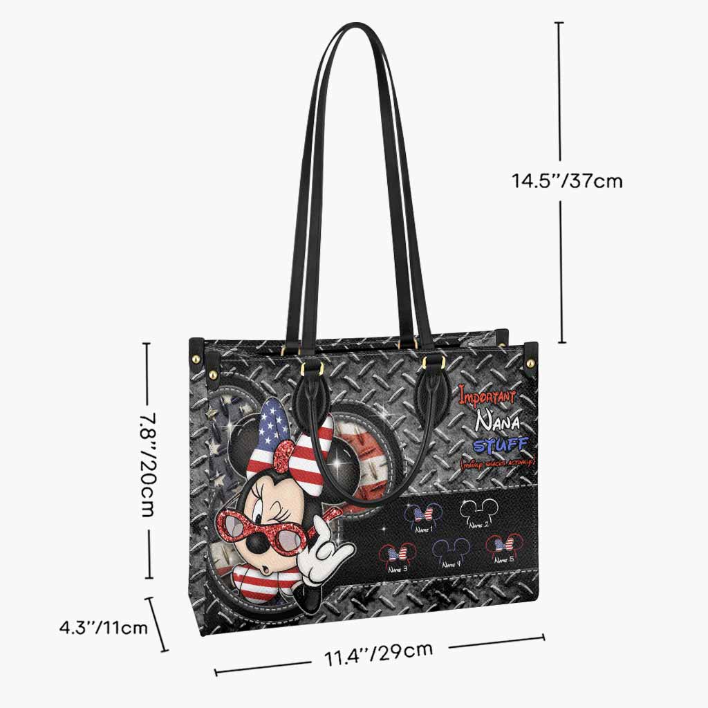 Important Nana Stuff - Personalized Independence Day Leather Handbag