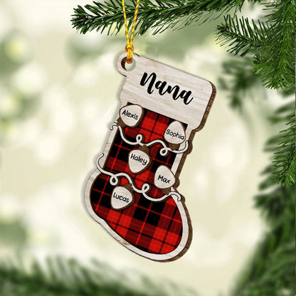 Grandma's Sock - Personalized Christmas Grandma Layered Wood Ornament