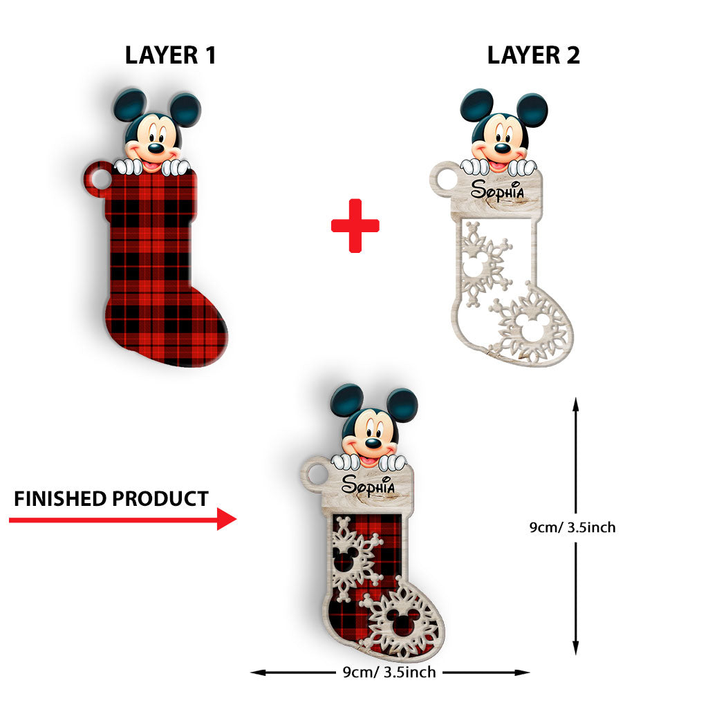 Magical Mouse Ears Sock - Personalized Christmas Mouse Layered Wood Ornament