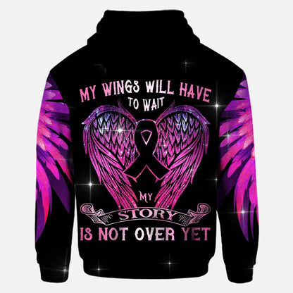 My Wings Will Have To Wait - Personalized Breast Cancer Awareness All Over T-shirt and Hoodie