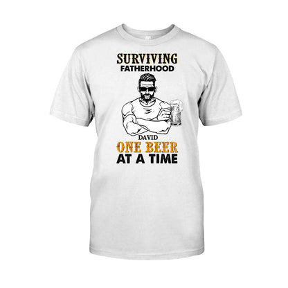Surviving Fatherhood One Beer At A Time - Personalized Father's Day T-shirt and Hoodie