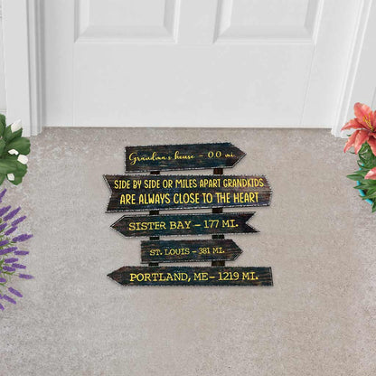 Side By Side Or Miles Apart - Personalized Mother's Day Grandma Shaped Doormat