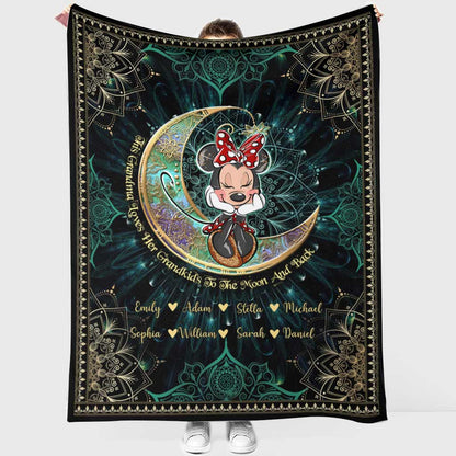 This Grandma Loves Her Grandkids To The Moon And Back - Personalized Mouse Blanket