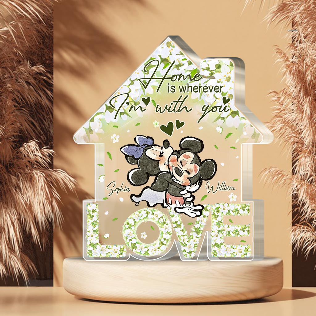 Floral Love Home - Personalized Couple Mouse Custom Shaped Acrylic Plaque