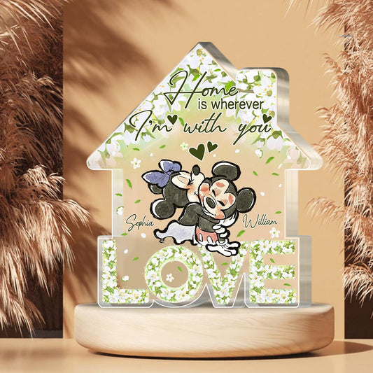 Floral Love Home - Personalized Couple Mouse Custom Shaped Acrylic Plaque