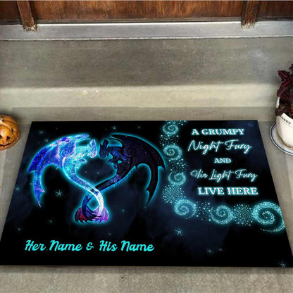 A Grumpy Night Fury With His Light Fury - Personalized Dragon Doormat