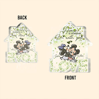 Floral Love Home - Personalized Couple Mouse Custom Shaped Acrylic Plaque