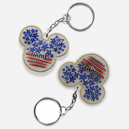 Stars And Stripes Mouse Ears - Personalized Independence Day Transparent Keychain (Printed On Both Sides)