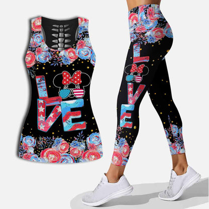 Happy 4th Of July - Independence Day Mouse Hollow Tank Top and Leggings