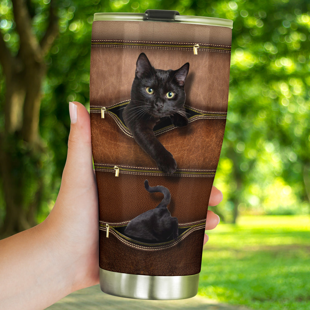 Cat Tumbler With Leather Pattern Print 0622