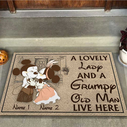 A Lovely Lady And A Grumpy Old Man - Personalized Couple Mouse Doormat