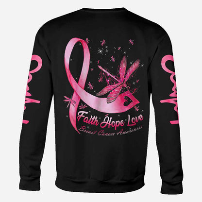Faith Hope Love Breast Cancer Dragonfly Breast Cancer Awareness All Over T-shirt and Hoodie