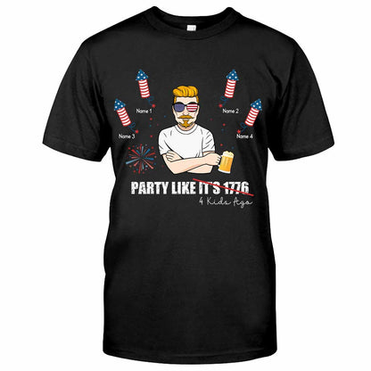 Party Like Four Kids Ago - Personalized Independence Day Father T-shirt and Hoodie