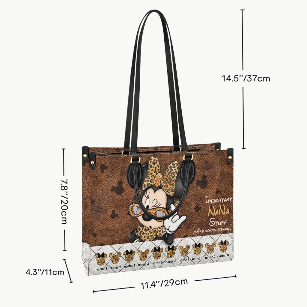 Important Nana Stuff - Personalized Grandma Leather Handbag
