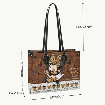 Important Nana Stuff - Personalized Grandma Leather Handbag