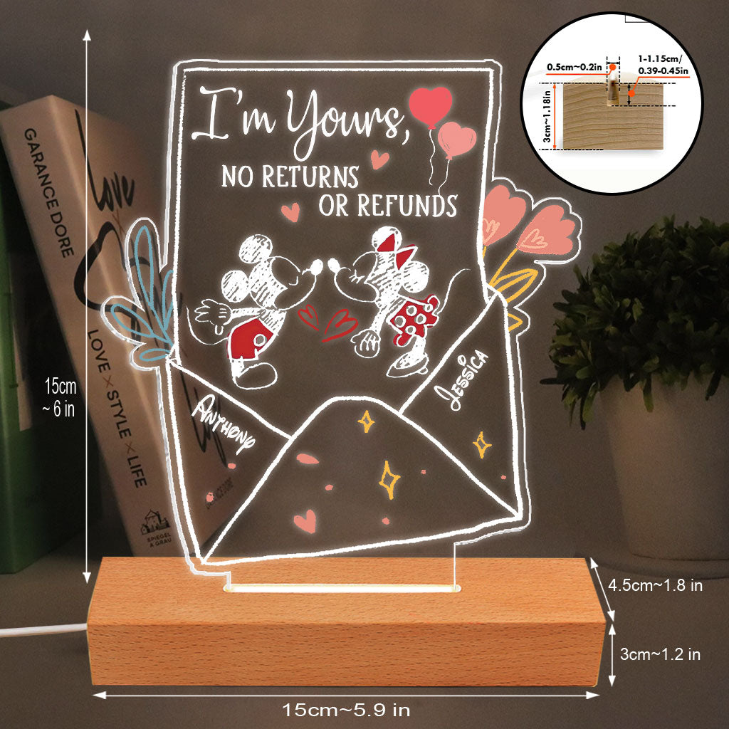 I’m Yours No Returns Or Refunds - Personalized Couple Mouse Shaped Plaque Light Base