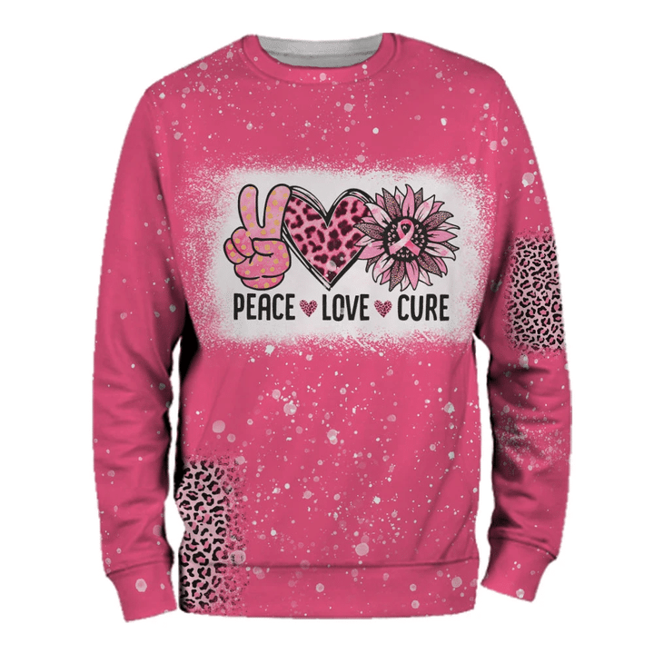 Peace Love Cure Bleached Breast Cancer Awareness All Over T-shirt and Hoodie