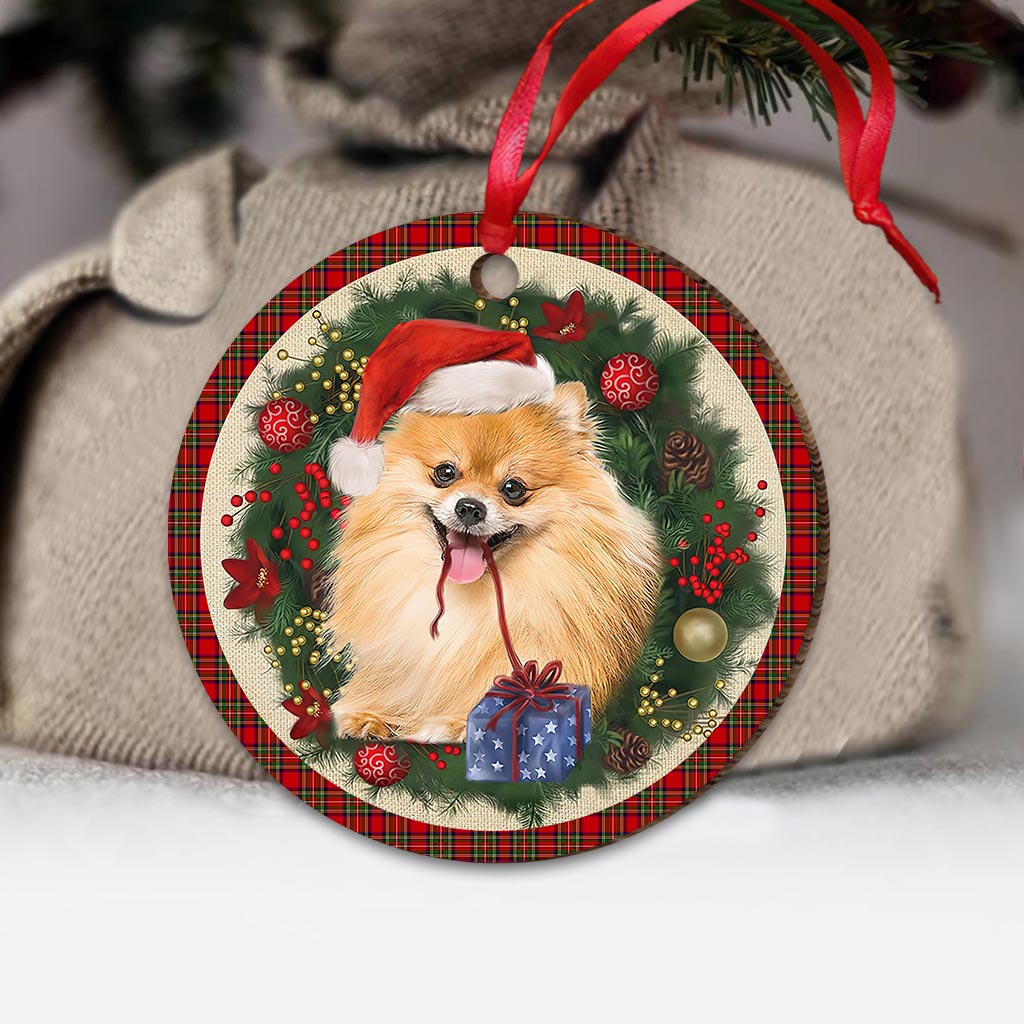 Pomeranian Red Christmas Wreath - Dog Ornament (Printed On Both Sides) 1122