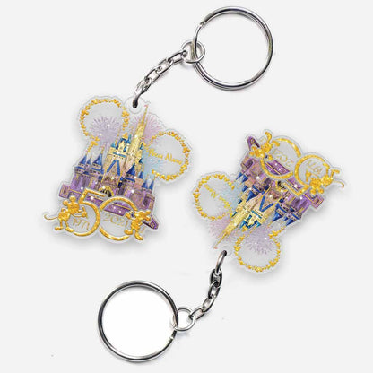 50th Anniversary Of Magic - Personalized Mouse Ears Castle Transparent Keychain