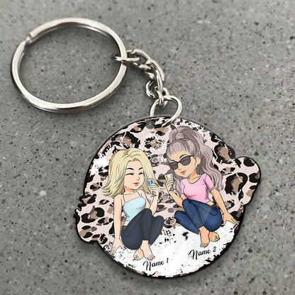 Besties Leopard - Personalized Keychain (Printed On Both Sides)
