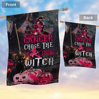 Cancer Choose The Wrong Witch Halloween - Breast Cancer Awareness House Flag 092021