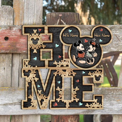 Home Sweet Home - Personalized Couple Mouse Wood Sign