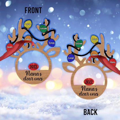Nana's Dear Ones - Personalized Christmas Grandma Ornament With Faux Glitter Pattern Printed (Printed On Both Sides)