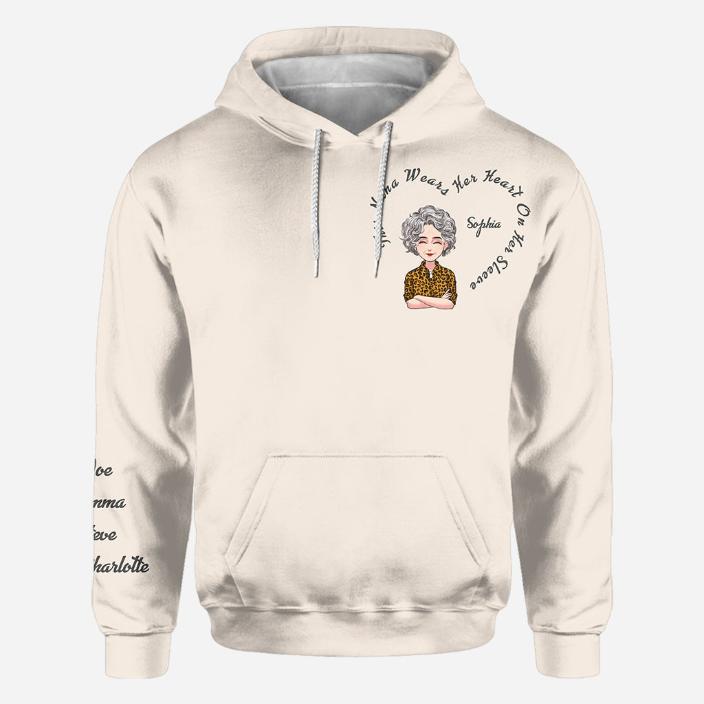 This Nana Wears Her Heart - Personalized Mother's Day Grandma All Over Hoodie