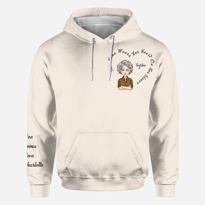 This Nana Wears Her Heart - Personalized Mother's Day Grandma All Over Hoodie