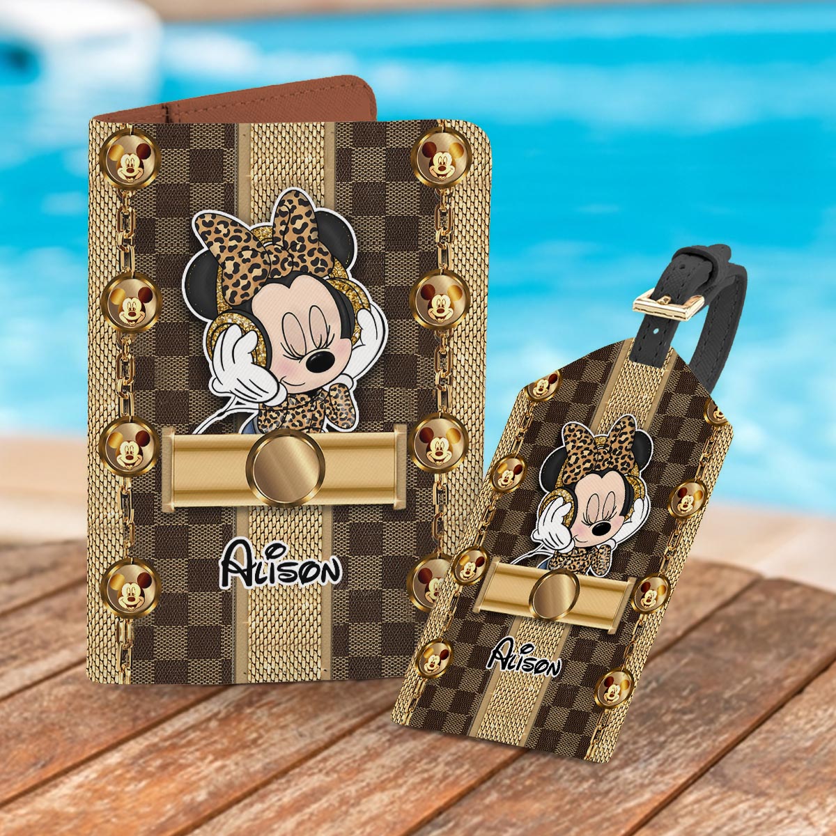World Traveler - Personalized Mouse Leather Luggage Tag & Passport Holder
