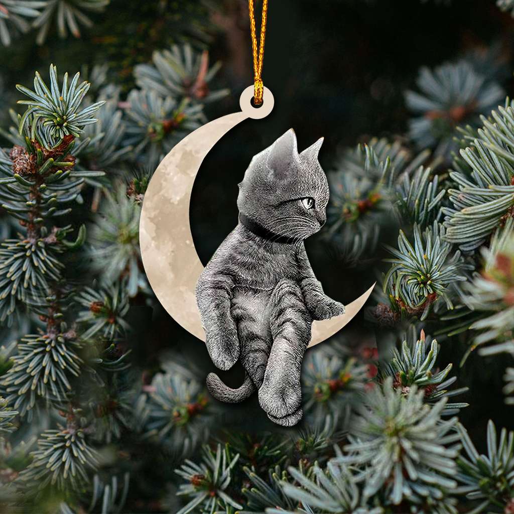 Cat Sits On The Moon Hanging - Cat Ornament (Printed On Both Sides) 1022