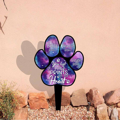 You Left PawPrints On My Heart - Personalized Dog Acrylic Garden Sign (Printed On 1 Side)