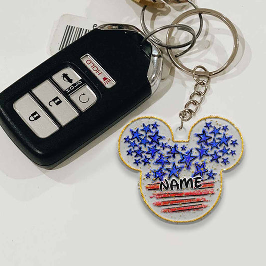 Stars And Stripes Mouse Ears - Personalized Independence Day Transparent Keychain (Printed On Both Sides)