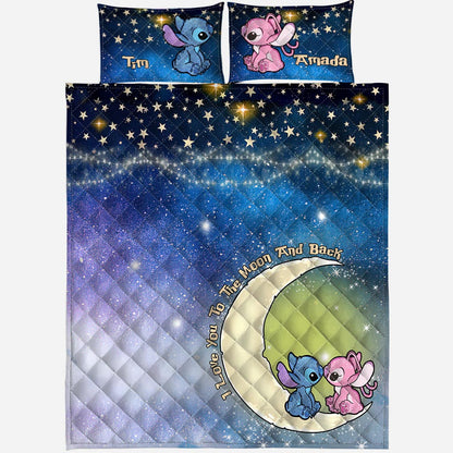 I Love You To The Moon Ohana - Personalized Couple Ohana Quilt Set