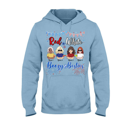 Red White Boozy And Besties - Personalized Independence Day T-shirt and Hoodie