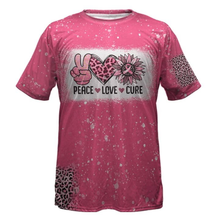 Peace Love Cure Bleached Breast Cancer Awareness All Over T-shirt and Hoodie