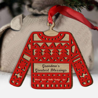 Grandma's Sweater Greatest Blessings - Personalized Christmas Layered Wood Ornament