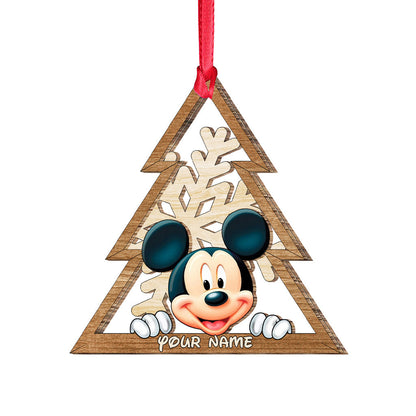 Mouse Ears Snowflake - Personalized Christmas Mouse Layered Wood Ornament