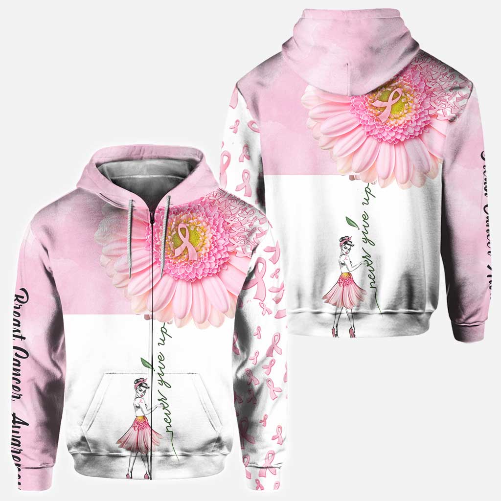 Never Give Up Breast Cancer Awareness All Over T-shirt and Hoodie