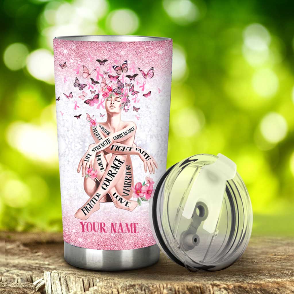She Believed She Could So She Did Personalized Breast Cancer Awareness Printed Tumbler