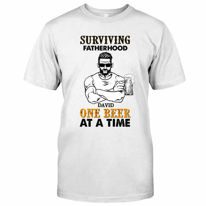 Surviving Fatherhood One Beer At A Time - Personalized Father's Day T-shirt and Hoodie