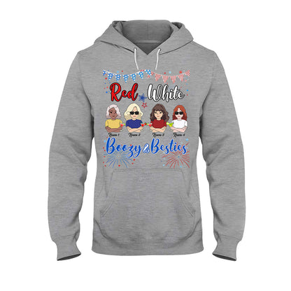 Red White Boozy And Besties - Personalized Independence Day T-shirt and Hoodie