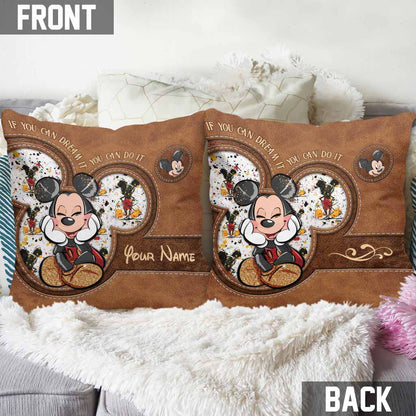 If You Can Dream It You Can Do It - Personalized Mouse Throw Pillow With Leather Pattern Print