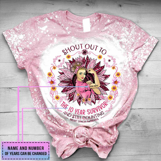 Shout Out To The Survivor - Personalized Breast Cancer Awareness Handmade Bleached Shirts