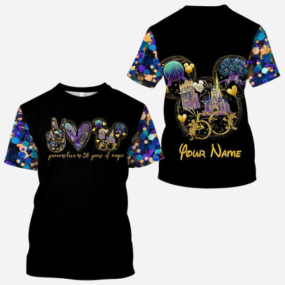 Peace Love 50 Years Of Magic - Personalized Mouse All Over T-shirt and Hoodie