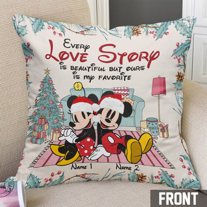Every Love Story Is Beautiful - Personalized Christmas Mouse Throw Pillow