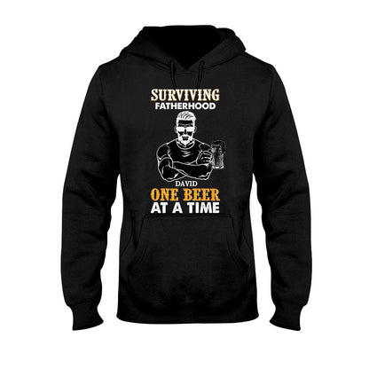 Surviving Fatherhood One Beer At A Time - Personalized Father's Day T-shirt and Hoodie