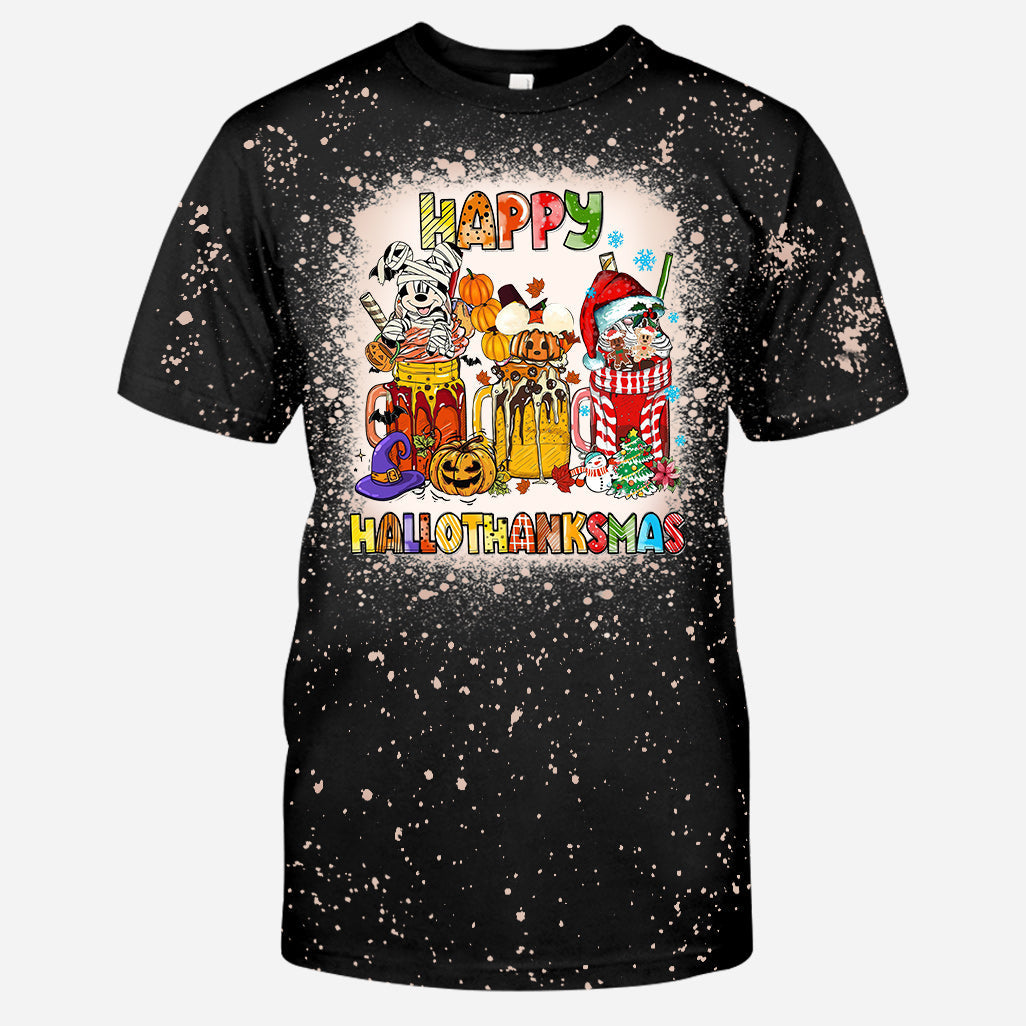 Happy Hallothanksmas - Christmas Mouse Handmade Bleached Shirts
