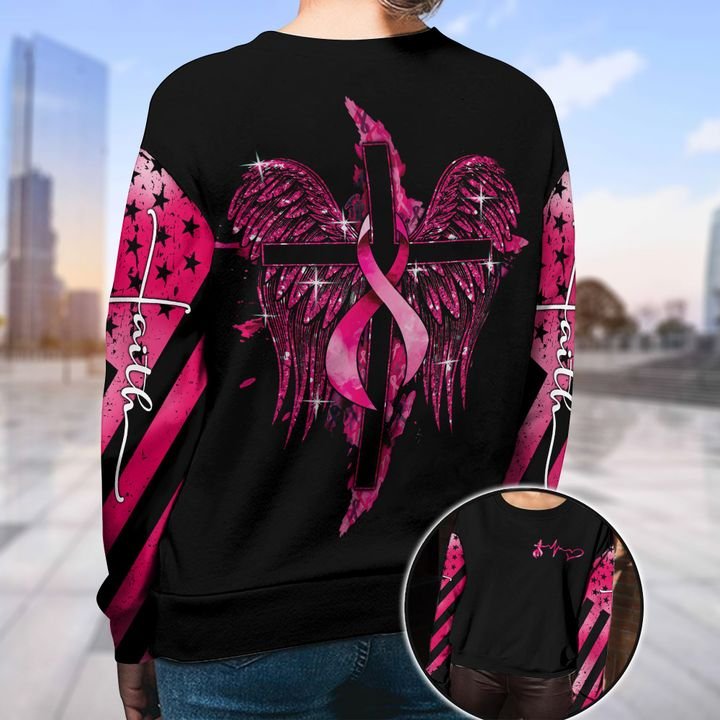 Faith Breast Cancer Cross Wings Breast Cancer Awareness All Over T-shirt and Hoodie
