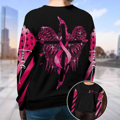 Faith Breast Cancer Cross Wings Breast Cancer Awareness All Over T-shirt and Hoodie